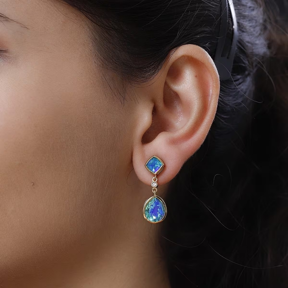 BRAZILLIAN PEACOCK QUART DROP EARRINGS